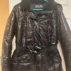 Michael Kors Black Puffers with Quilted Design and Wide Collar